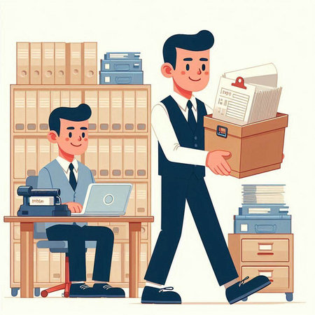 Office life. Vector illustration in flat cartoon style. Businessman in the office.のイラスト素材