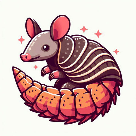 Cute cartoon armadillo on white background. Vector illustration.のイラスト素材