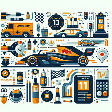 Vector set of flat design electric cars icons and symbols in blue and orange colorsのイラスト素材