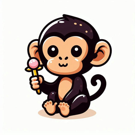 Cute monkey with a stick on a white background. Vector illustration.のイラスト素材