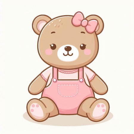 Cute teddy bear in pink overalls. Vector illustration.のイラスト素材
