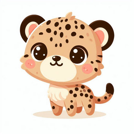 Cute cartoon baby cheetah. Vector illustration isolated on white background.のイラスト素材