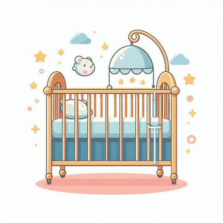 Cute cartoon vector illustration of a baby bed with a crib.のイラスト素材