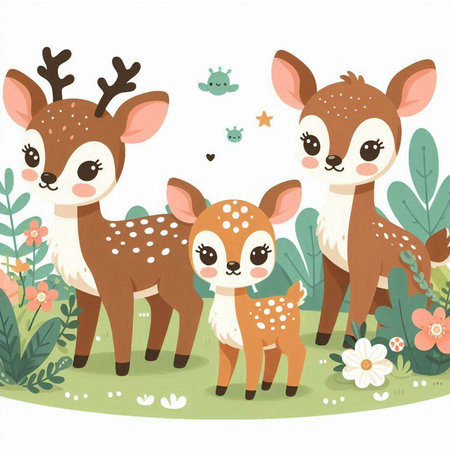 Cute cartoon fawns in the forest. Vector illustration.のイラスト素材