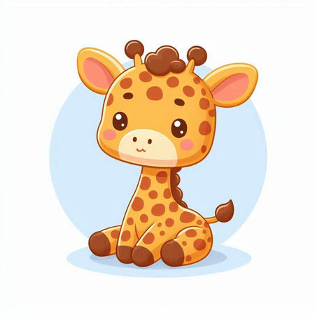 Cute cartoon giraffe sitting on the floor. Vector illustration.のイラスト素材