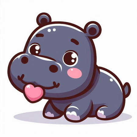 Cute hippo isolated on a white background. Vector illustration.のイラスト素材