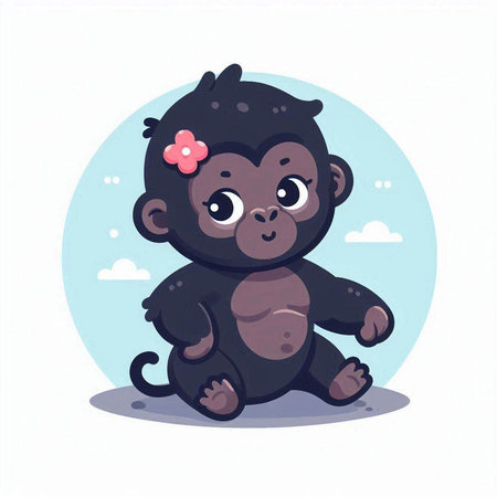 Vector illustration of a cute monkey sitting on the ground. Cute animal.のイラスト素材