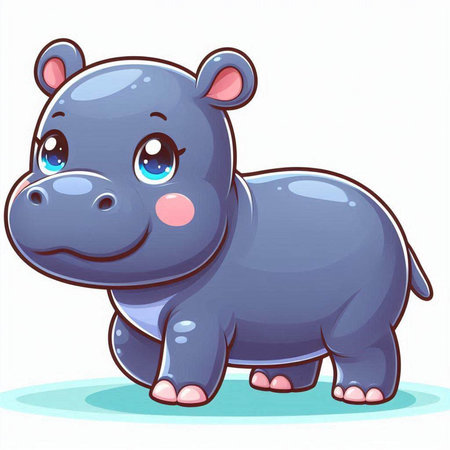 Illustration of a Cute Hippopotamus on a White Backgroundのイラスト素材