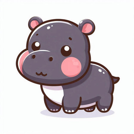 Cute hippo cartoon character vector illustration isolated on white background.のイラスト素材