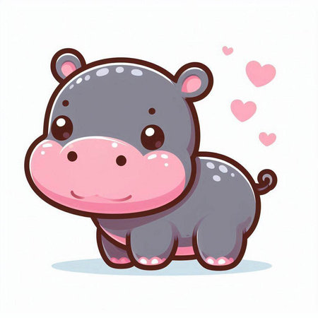 Cute hippopotamus with hearts isolated on white background. Vector illustration.のイラスト素材