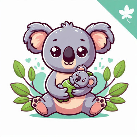 Cute cartoon koala holding a baby bear. Vector illustration.のイラスト素材