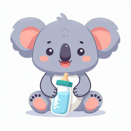Cute cartoon koala with bottle of milk. Vector illustration.のイラスト素材