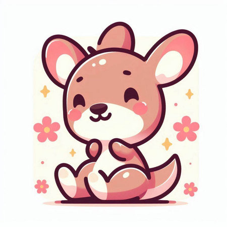Cute kangaroo with flowers. Vector illustration in cartoon style.のイラスト素材
