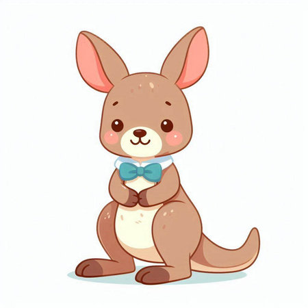 Cute kangaroo with bow tie. Vector illustration on white background.のイラスト素材