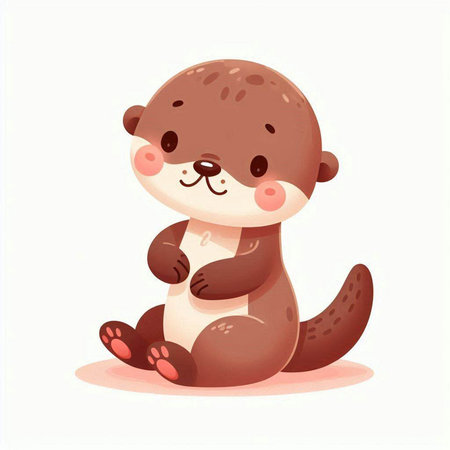Cute cartoon otter sitting on the ground. Vector illustration.のイラスト素材