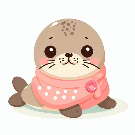 Cute seal in a scarf on a white background. Vector illustration.のイラスト素材