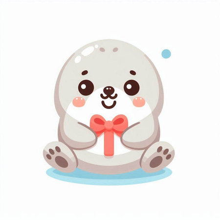 Cute polar bear with red bow on white background. Vector illustration.のイラスト素材