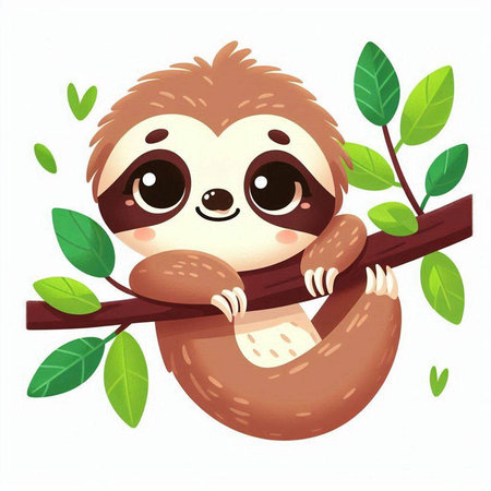 Cute cartoon sloth on a tree branch. Vector illustration.のイラスト素材