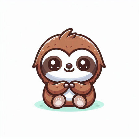 Cute sloth sitting on the ground. Vector illustration isolated on white background.のイラスト素材
