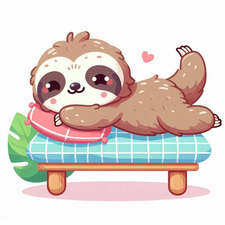 Cute sloth sleeping on a pillow. Vector cartoon illustration.のイラスト素材