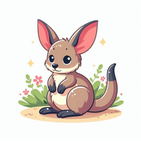 Cute kangaroo sitting on the grass. Vector illustration.のイラスト素材