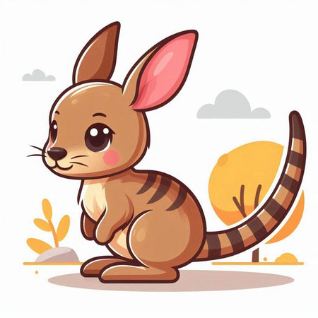 Cute cartoon kangaroo sitting on the ground. Vector illustrationのイラスト素材
