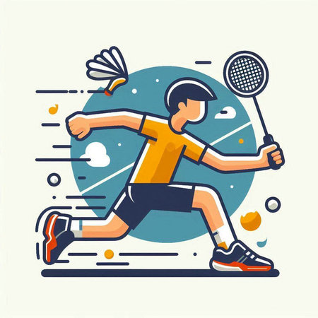 Badminton player with racket and shuttlecock. Flat style vector illustration.のイラスト素材