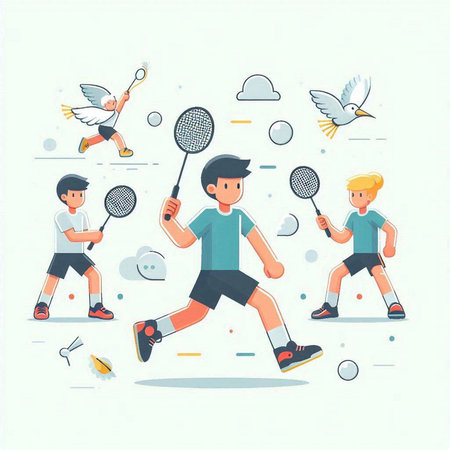 Badminton player with racket and shuttlecock. Vector illustration.のイラスト素材