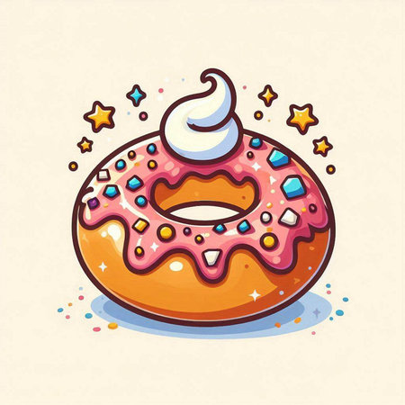 Illustration of a donut with a cream on a light backgroundのイラスト素材