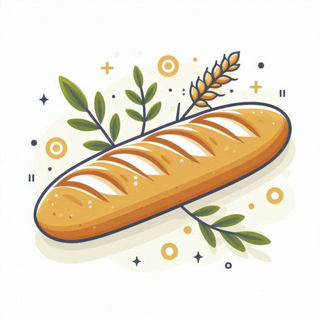 Baguette bread. Vector illustration of a loaf of bread.のイラスト素材