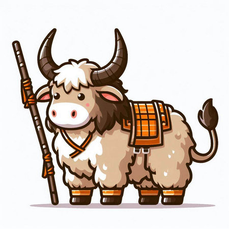 Yak standing with a spear on a white background. Vector illustration.のイラスト素材