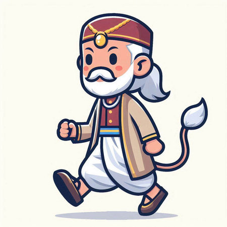 Cartoon Illustration of Cute Old Man in National Costume Costumeのイラスト素材