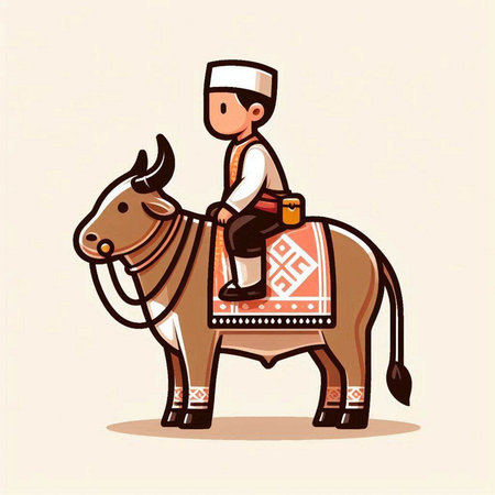 Arabic man riding a camel. Vector illustration in cartoon style.のイラスト素材