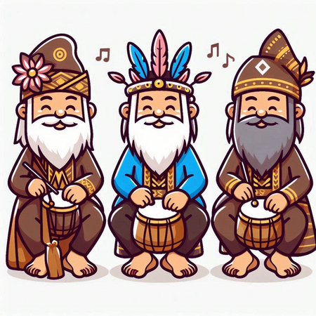 Cute cartoon nativity scene with three gnomes. Vector illustration.のイラスト素材