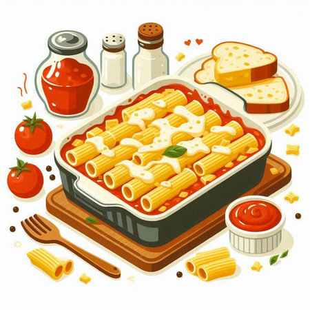 Illustration of a Baked Macaroni with Tomato Sauce and Cheeseのイラスト素材