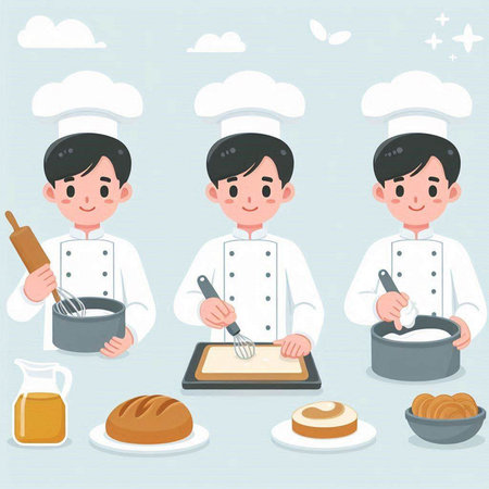 Chef cooking in the kitchen, vector illustration, eps10のイラスト素材
