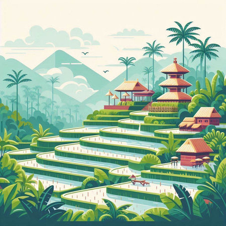 Rice terraces in Bali, Indonesia. Vector illustration.のイラスト素材