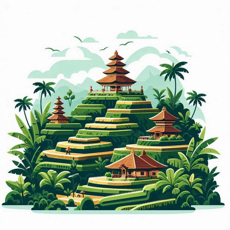 Pagoda on the island of Bali. Vector illustration.のイラスト素材
