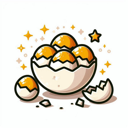 Illustration of an Easter egg with eggs and stars on a white backgroundのイラスト素材
