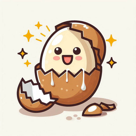 Cute cartoon egg character with broken eggshell. Vector illustration.のイラスト素材