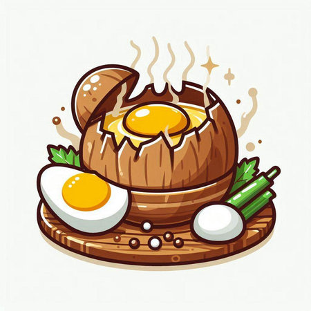 Eggs in a wooden bowl. Vector illustration of food.のイラスト素材