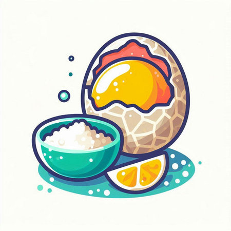 Eggs and salt in bowl. Vector illustration in cartoon style.のイラスト素材