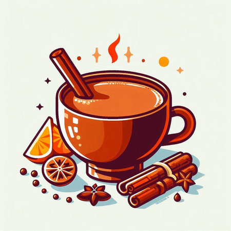 Mulled wine with cinnamon, star anise and orange, vector illustrationのイラスト素材