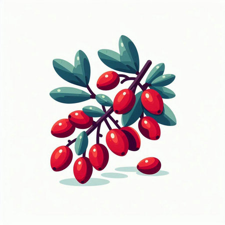 Hawthorn branch with ripe berries. Vector illustration in cartoon styleのイラスト素材
