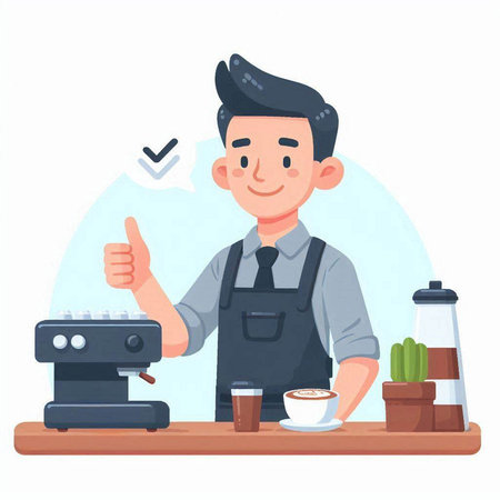 Coffee shop worker, barista, coffee maker. Vector illustrationのイラスト素材