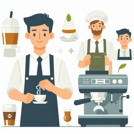 Coffee shop, barista, barista, cafe staff, vector illustrationのイラスト素材