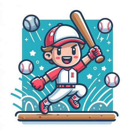 Baseball Player Cartoon Mascot Character Design Vector Illustration.のイラスト素材
