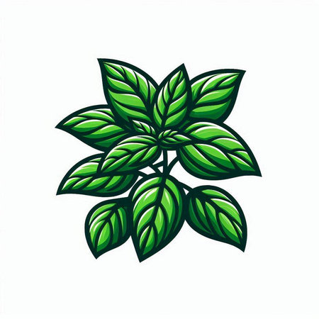 Illustration of mint leaf icon on white background done in retro style.のイラスト素材