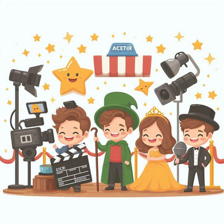 Cinema theme with actors and movie clapperboard vector illustrationのイラスト素材