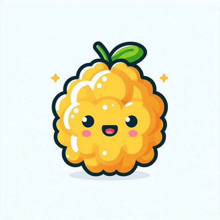 Cute happy yellow raspberries. Vector cartoon character illustration.のイラスト素材